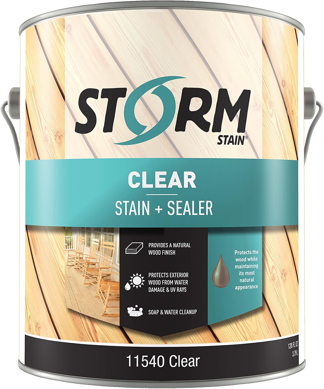 Storm Stain Clear Finish + Sealer, 1 Gallon, Deck & Fence Stain and