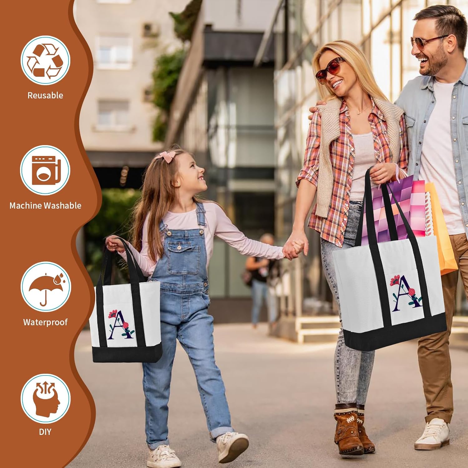 10Pcs Canvas Tote Bag Bulk with Outer Pocket, 12oz Cotton Blank Canvas Tote Bags 19 x 14.6Inch, 13 x 11Inch Reusable Grocery Bags Shopping Cloth Bags for Women, Black (5 Set Large & Medium) - Image 7