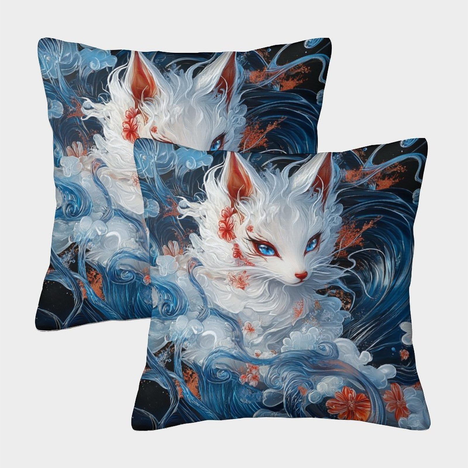 kaiyun 2 Pack Anime Style - Fox 3D Image Printed Single-sided Cushion Cover 40x40cm
