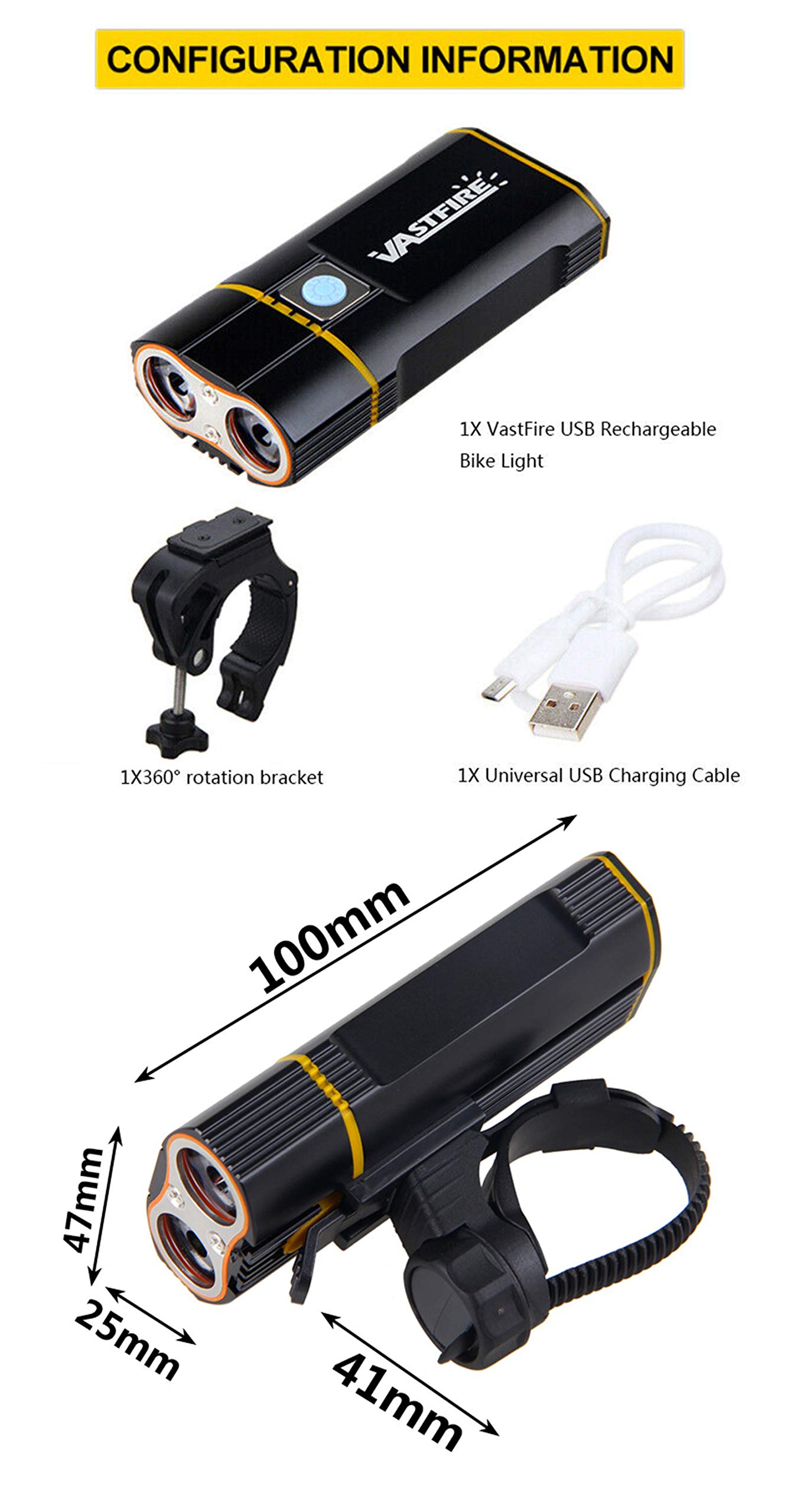 SANWAN Lot de 2 phares avant de vélo étanches rechargeables par USB 6000 lm