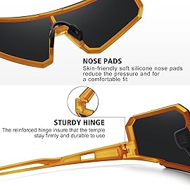 STORYCOAST Polarized Sports Sunglasses for Men Women,Driving Fishing Cycling Mountain Bike Sunglasses UV400 Protection Clear Orange Frame-Gray Lens