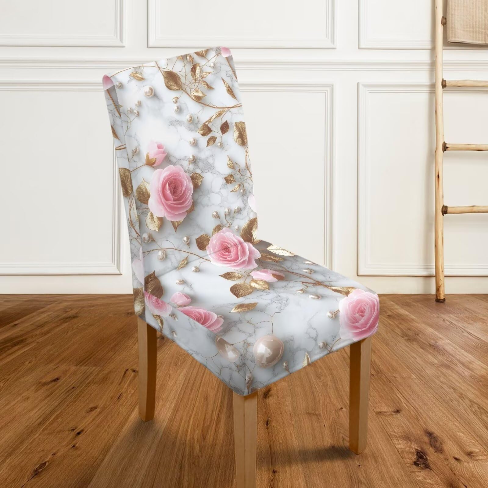 Set di 4 coprisedie elasticizzati con stampa marmorizzata rosa per cucina, sala da pranzo, sedie da pranzo, rimovibili, lavabili, per casa, hotel, banchetti