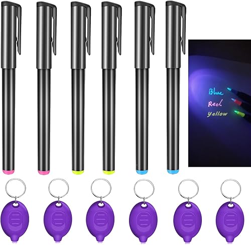 Miniatura 13 de Bolígrafo de tinta invisible, bolígrafo espía con 3 mini linterna LED UV, bolígrafos mágicos de tinta que desaparecen con marcadores de luz negra
