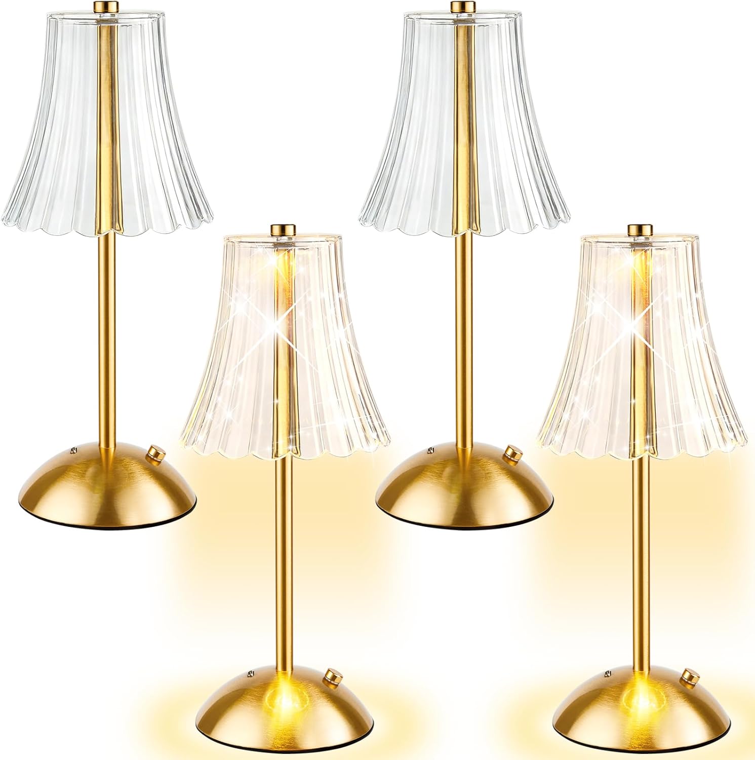 4 Pcs Cordless Table Lamp Gold Cordless Battery Operated Touch Table Lamps Rechargeable 3 Color Dimmable LED Portable Flower Lamp for Bedroom Living Room Kitchen Dining Outdoor