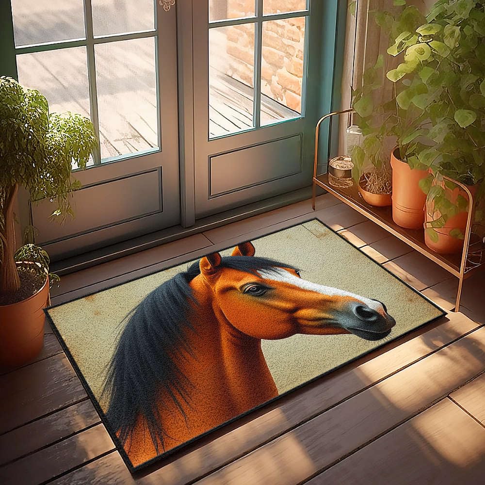 Tapis de porte intérieure anti-poussière paillasson cheval 65 x 90 cm