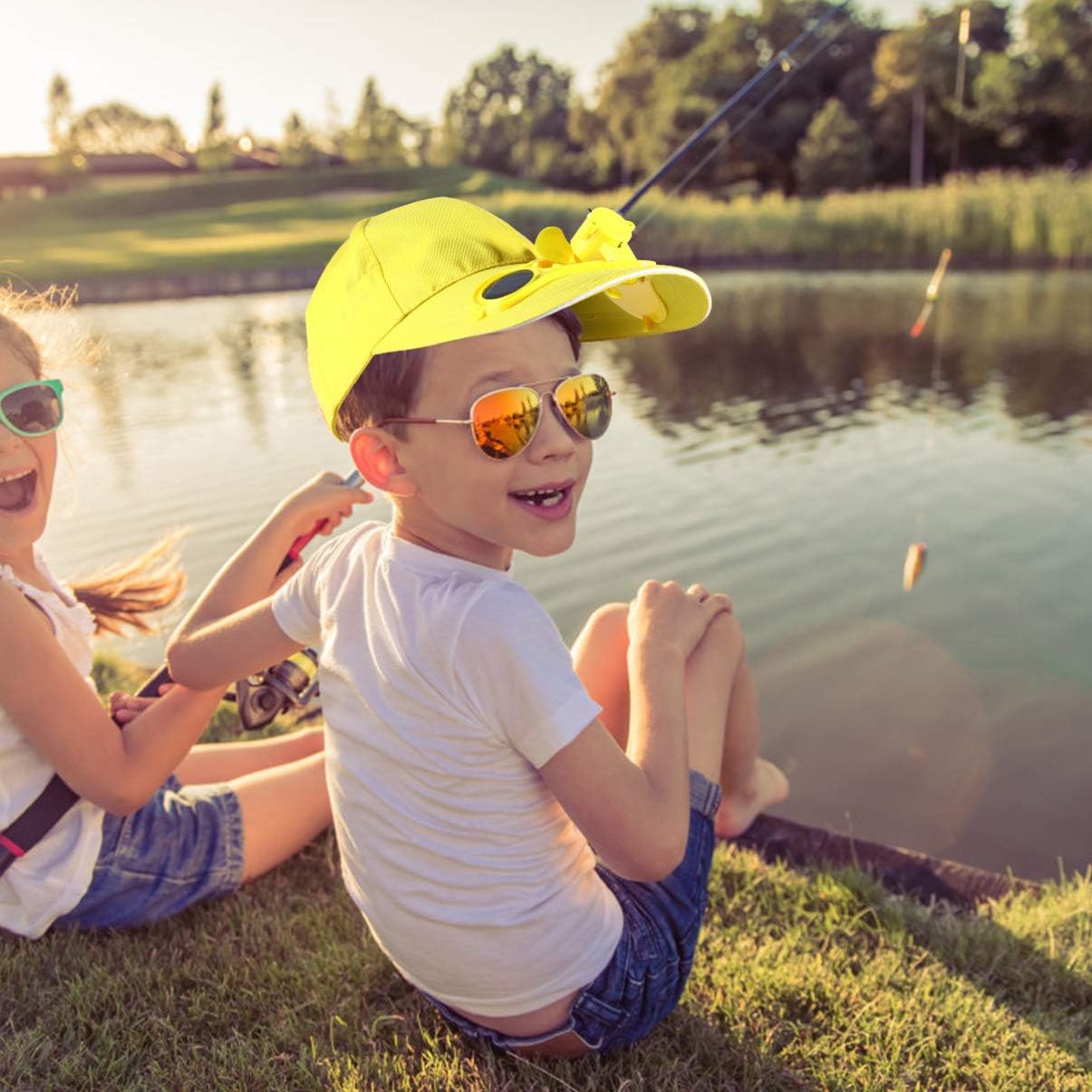 1Pc Sun Block Hat with Solar Fan Summer Protection Cap for Boys and Lightweight and Comfortable Sun Hat for Outdoor Activities Yellow