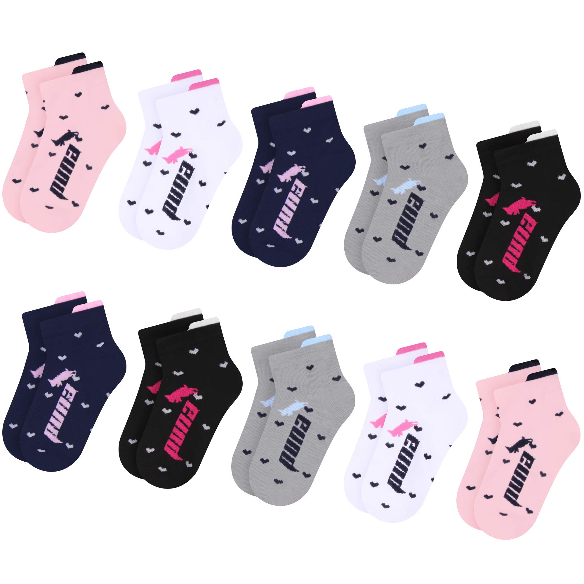 L&K-II 10/12 paia di calzini per bambina con simpatici motivi a cuore Calzini per bambini calzini da ginnastica multicolor 2825