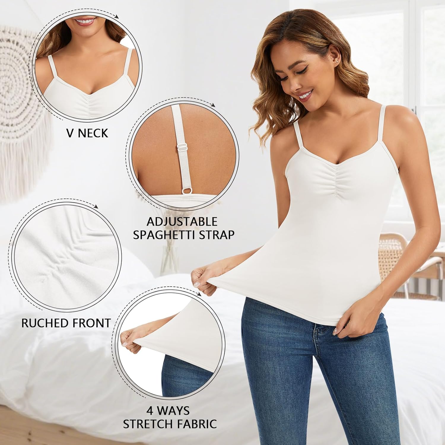 WOWENY Thermal Fleece Tank Top for Women V Neck Sleeveless Shirts Camisole Warm Base Layer Cami Vest Underwear Tops - Image 5