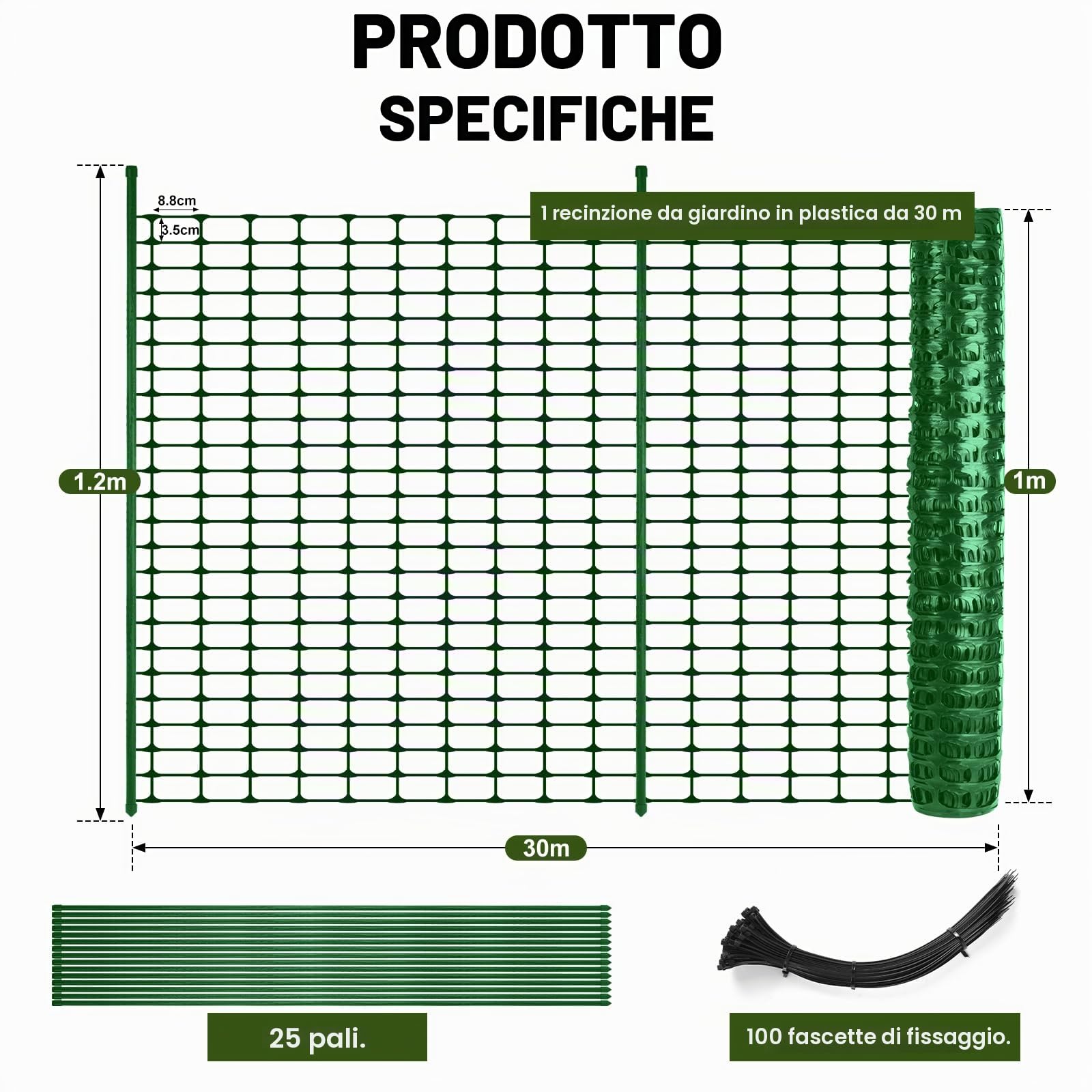 Recinzione da Giardino 100 cm x 30 m con 25 Pali da 115 cm