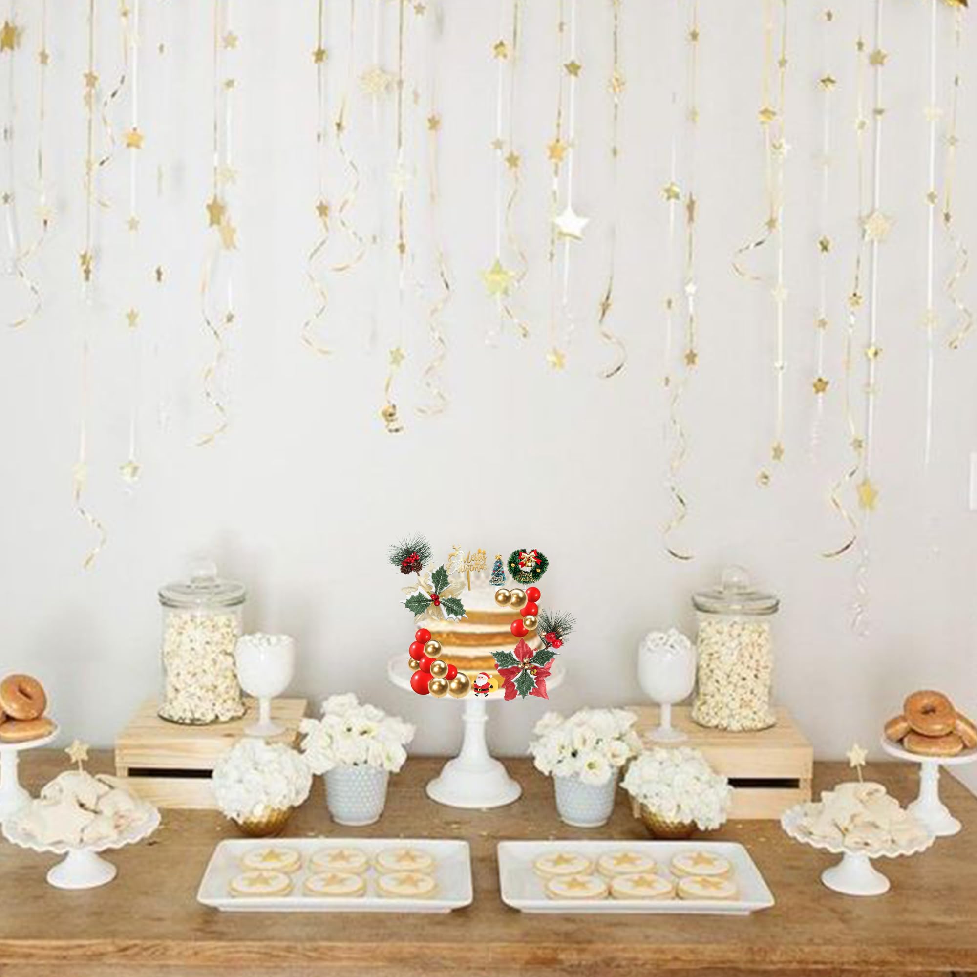 Xsstarmi 38 Pack Merry Christmas Cake Decorations Artificial Flower Berry Pinecone Xmas Tree Cake Toppers Gold Balls Merry Xmas Cake Toppers for Christmas Theme DIY Party Cake Decorations Supplie - Image 4