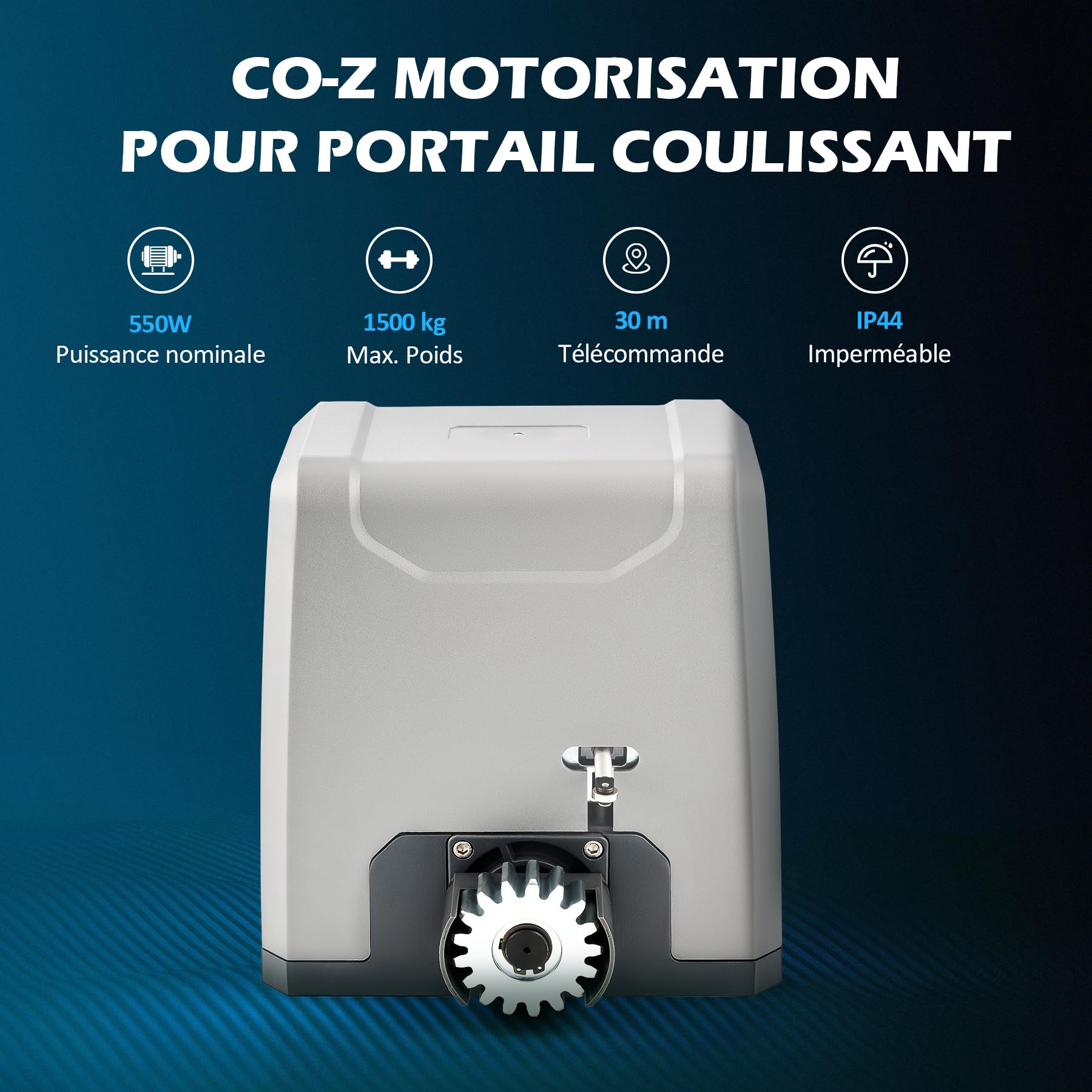 CO-Z 550W Motorisation Portail Coulissant 220V Capacité 1500KG 12M, Moteur Portail Coulissant Électrique Automatique avec avec 2 Télécommandes, 4m Crémaillères, Capteurs Infrarouges