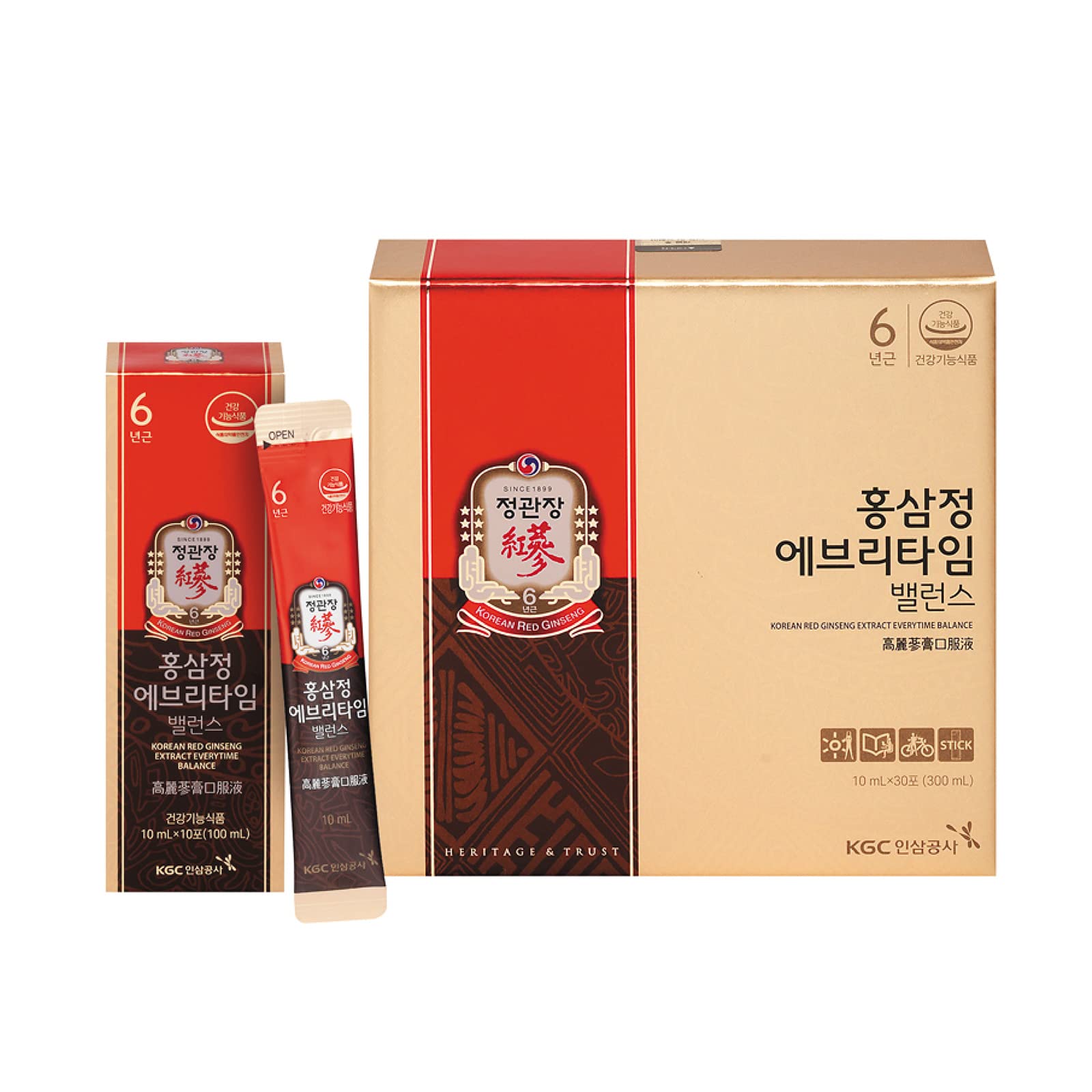 CheongKwanJang6-Year Korean Red Ginseng Everytime Balance, Blood Circulation, Improve Memory, Natural Energy Supplements, Enhance Immunity, Alleviate Fatigue, 10mlx30