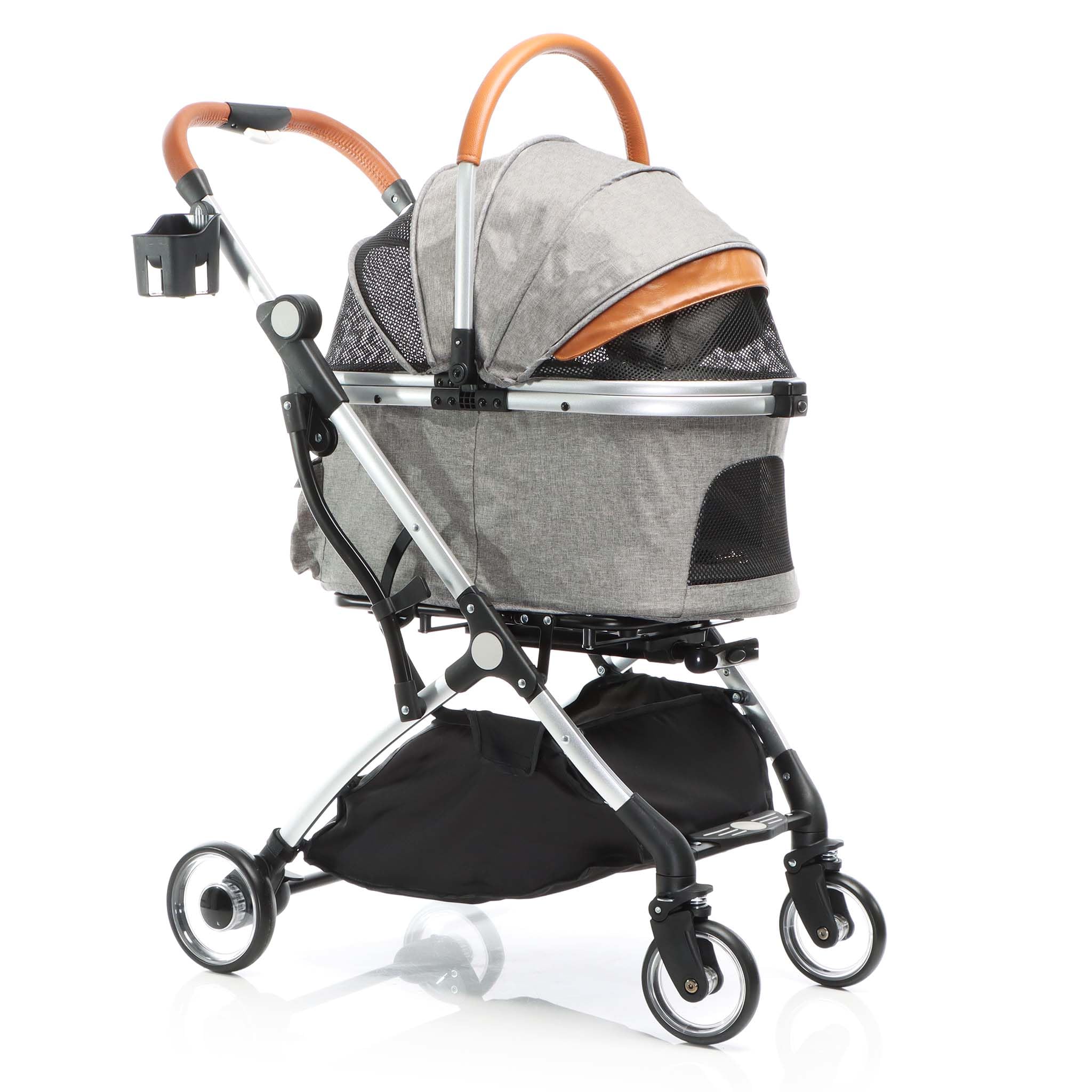 Fudajo 2in1 Dog Buggy Foldable Dog Pram Grey Domestic Animals’ Pushchair with Rack Transport Bag