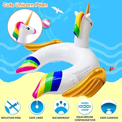 Miniatura 7 de Flotador de alberca iGeeKid, unicornio inflable, para natación, anillo de paseo, para fiestas, juguetes de verano, para playa, para niño de 3 a 12