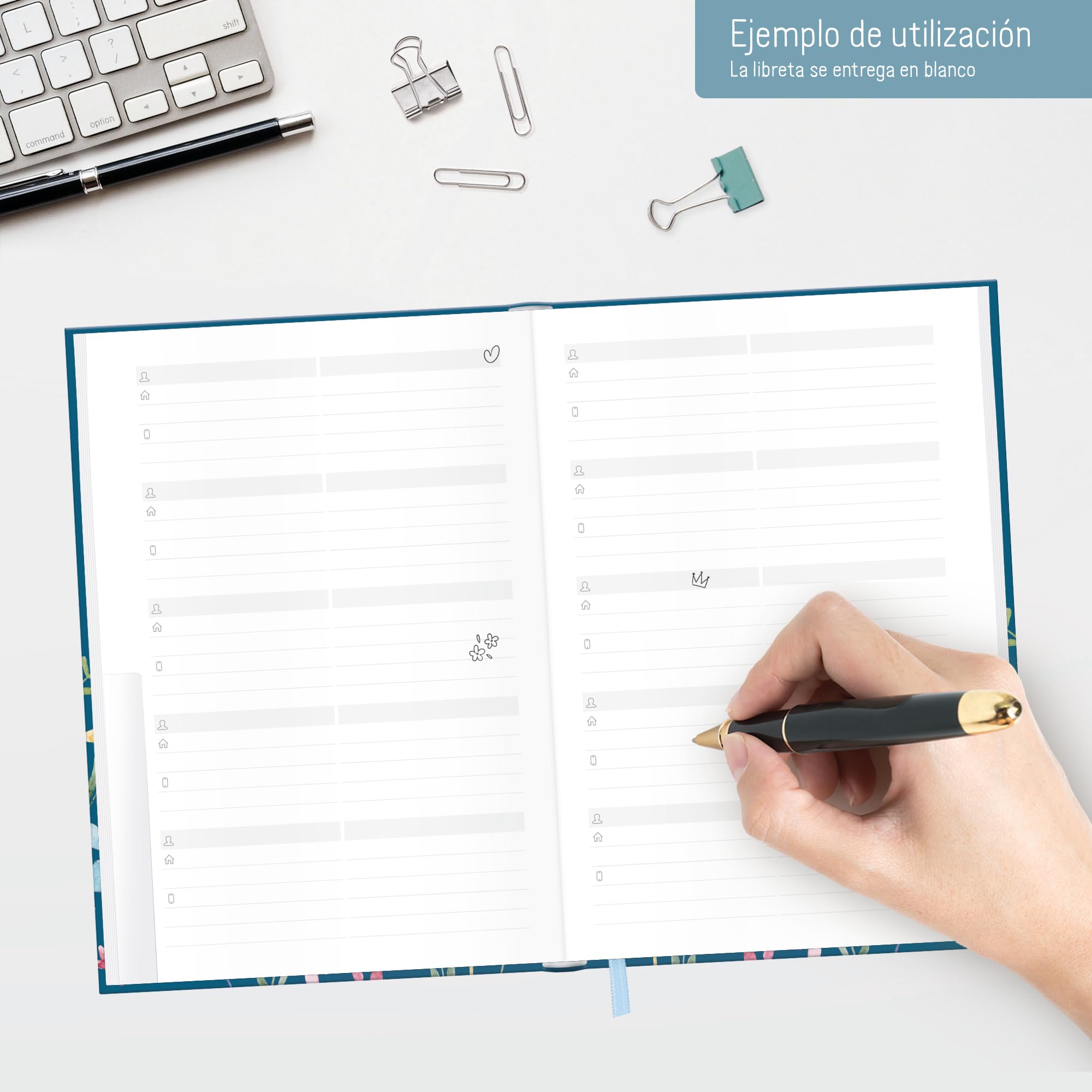 paper&you® Agenda A5 con índice A-Z [Happy Flower] para contactos, cumpleaños y contraseñas - sostenible y respetuosa con el clima