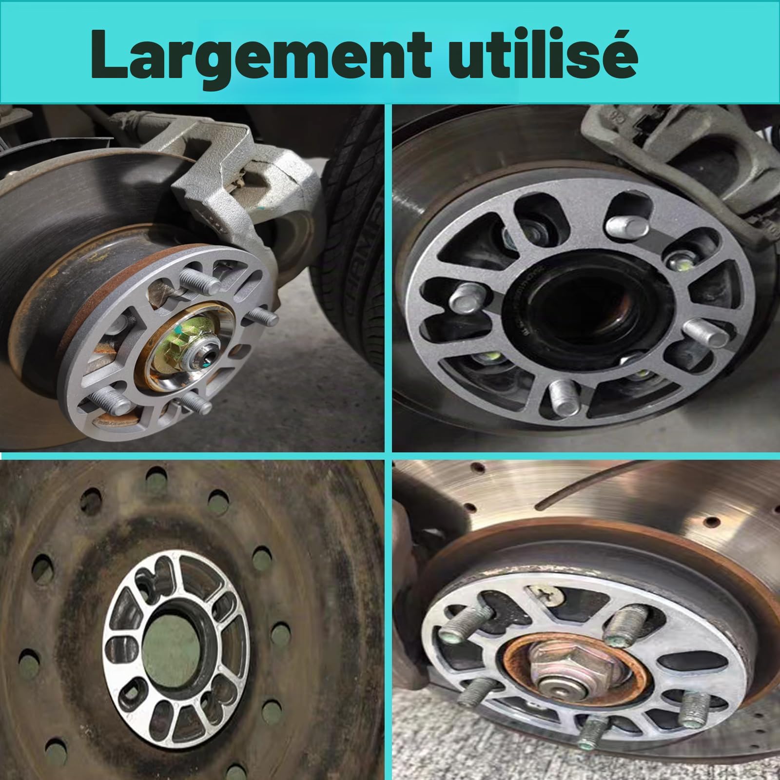Lot de 4 entretoises de roue de voiture, 6 trous - Rondelles d'écartement universelles - Rondelles d'écartement en alliage d'aluminium (6 mm)