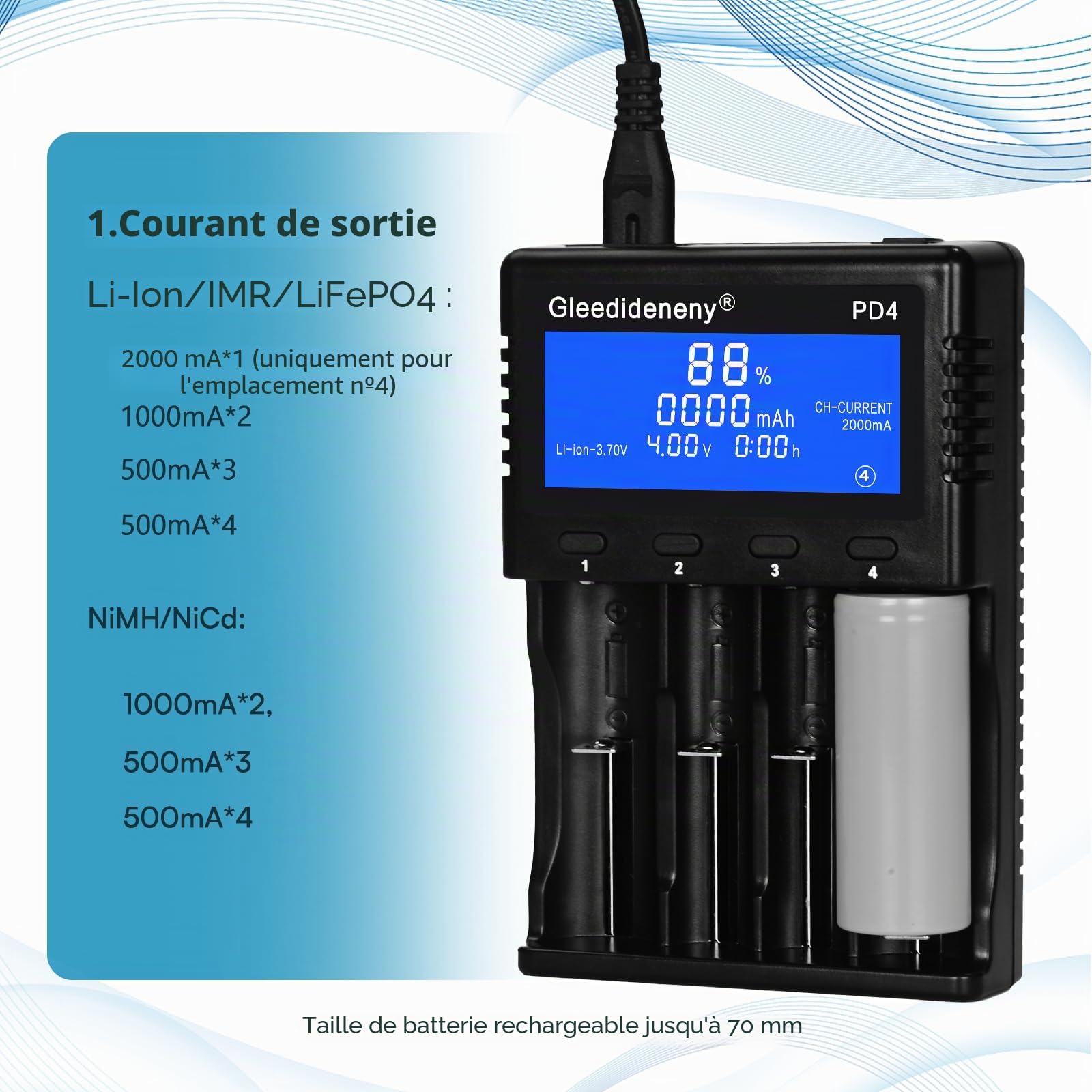 Chargeur de batterie 18650, chargeur universel avec écran LCD pour piles rechargeables 3,7 V 3,8 V 3,2 V 26650 20700 18650 18350 17670 17500 16340(RCR123) 14500 1,2 V AA AAA SC C