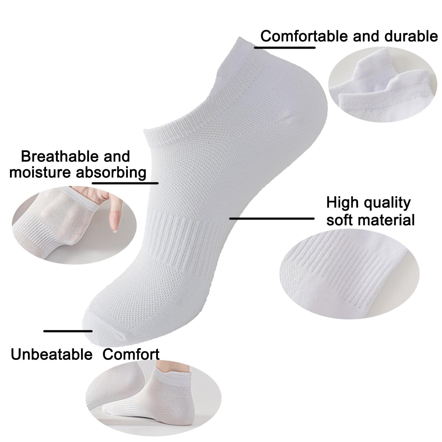 KOXSOCKN White Ankle Socks for Woman Cotton Crew Socks Athletic Running Low Cut Socks 5 Pairs(white?6-9)