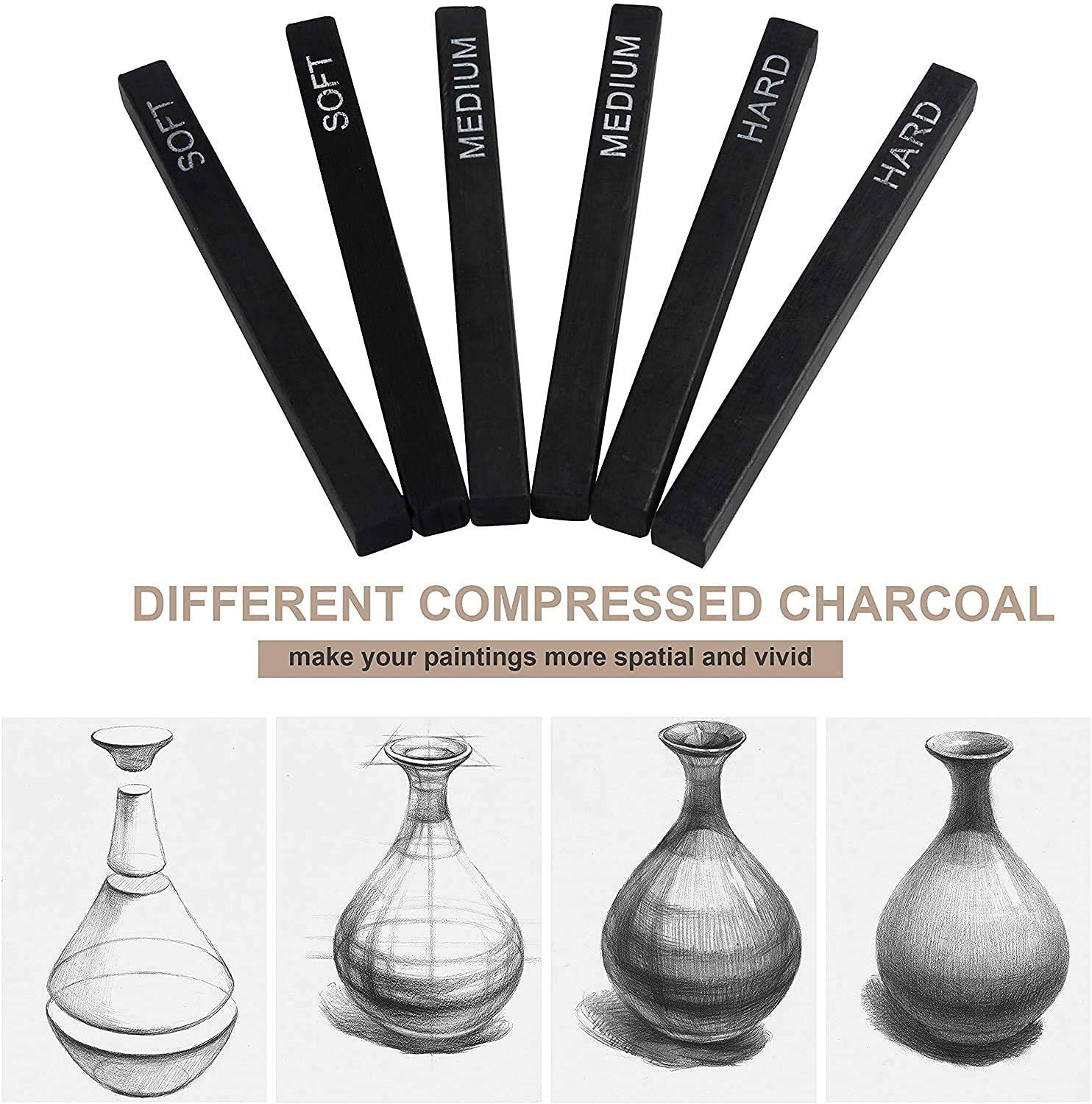 like it Square Charcoal Sticks for Sketching - Dust-Free, 6pcs Student Artist Sketch Drawing Black Compressed Charcoal Sticks Pencils Set 1