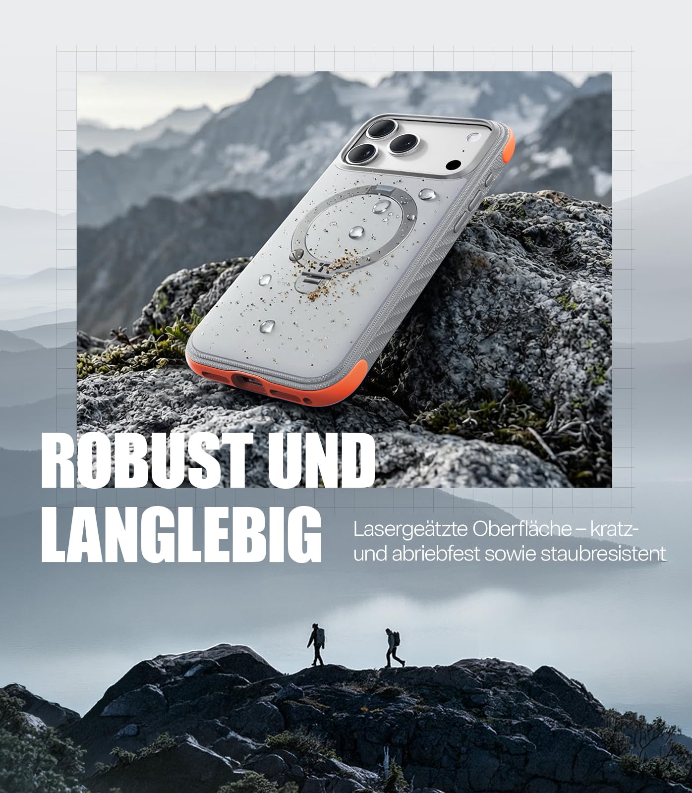 TORRAS Ostand Q3 Rugg für iPhone 17 Pro Max Hülle, Extrem rutschfest & 360° Ständer für MagSafe, Stoßdämpfende 85A TPU Kanten, Robuster Fallschutz für iPhone 17 Pro Max Case, Nebelweiß
