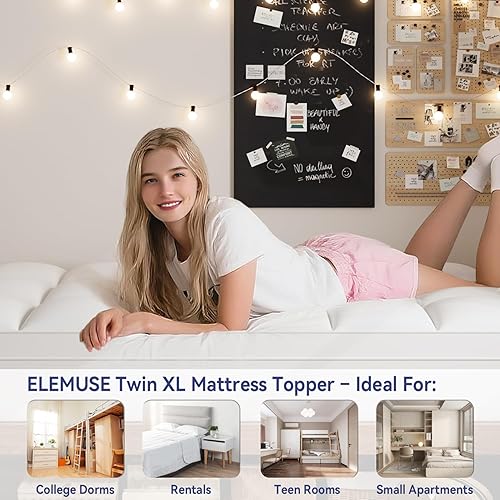 Miniatura 6 de ELEMUSE - Cubrecolchón grueso extralargo para dolor de espalda, suave y afelpado con esquinas profundas elástico, relleno alternativo de plumón,