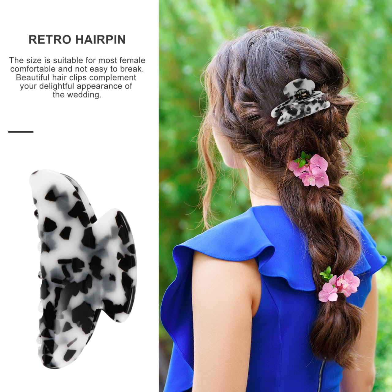 Healeved Marble Hair Clip Large Acrylic Claw Clip Retro Toothed Hairpin for Thick Hair Stylish Indoor Styling Accessory - Image 2