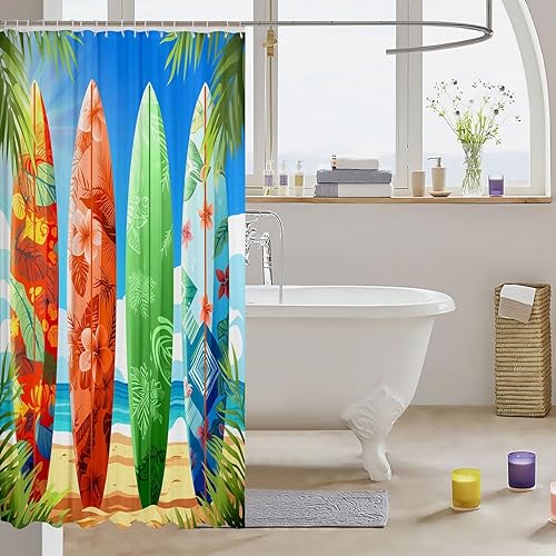 Miniatura 48 de Cortinas de ducha impermeables con diseño de barco pirata de caricaturas, tela de aventura marina, cortina de ducha de baño con peces submarinos,