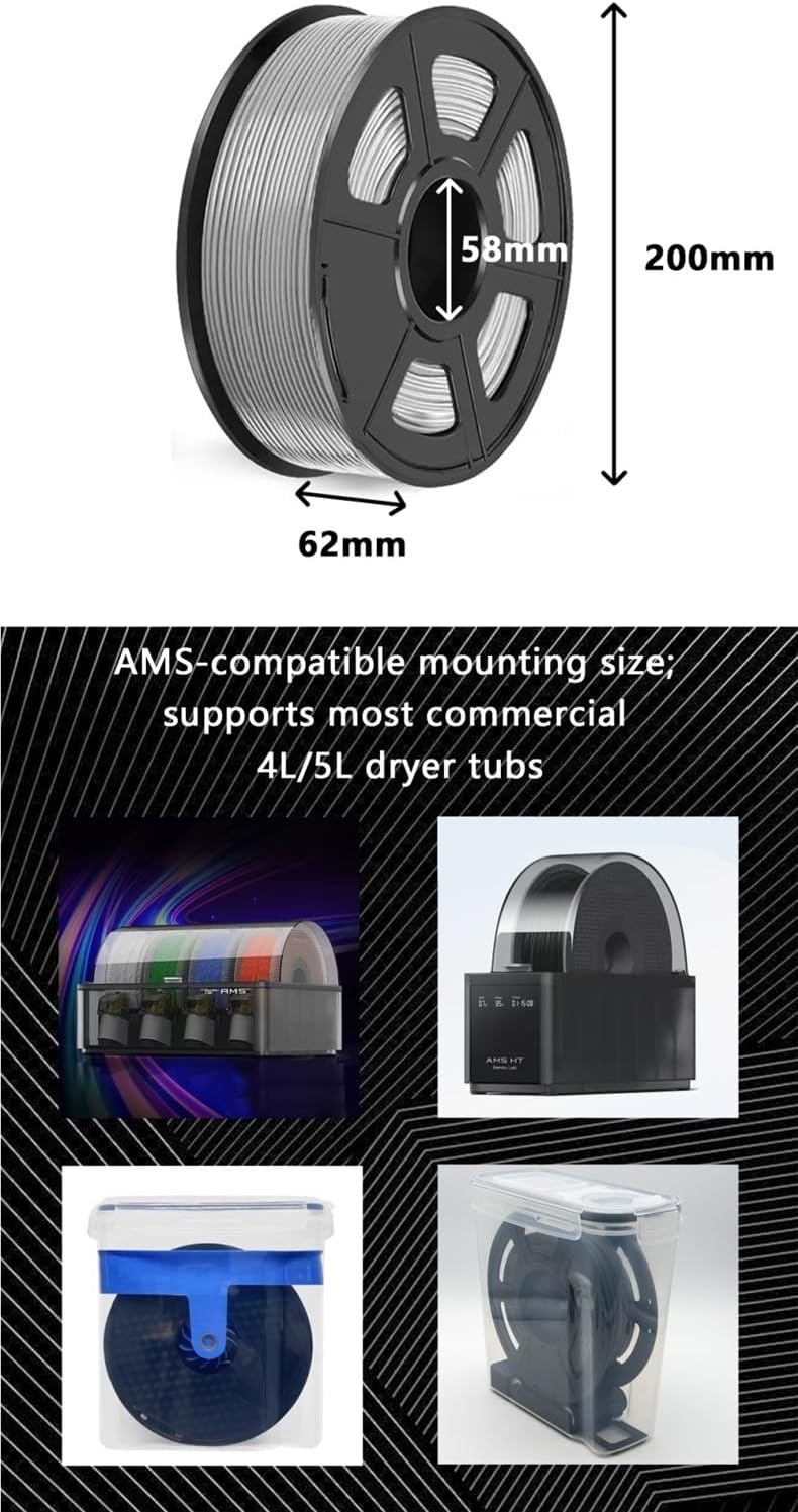 Compatible for Bambu Lab PLA+ 3D Printer Filament Enhanced Toughness 1.75mm (1KG/Spool)(Silver)