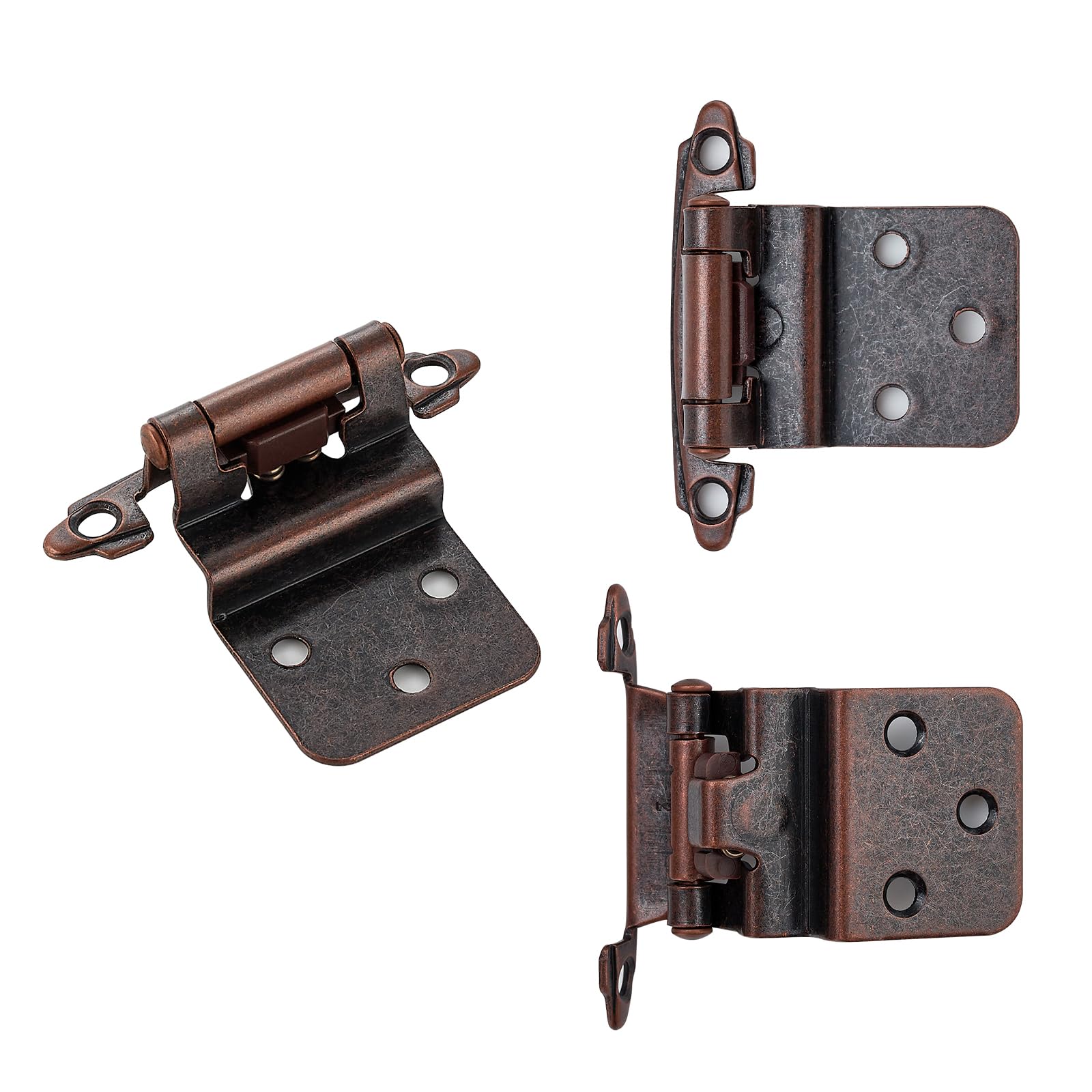 Confezione da 20 (10 paia) di cerniere da 3/8 pollici, a chiusura automatica, con paraurti per porte, rame antico, per mobili da cucina, bagno, ante di mobili