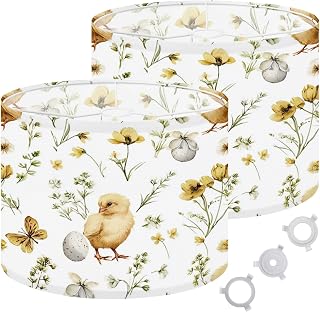 Lamp Shades Set of 2 Watercolor seamless cute yellow chickens butterflies chicks Drum Lampshades for Floor Lamps Table Lamps Large Replacement Linen Lamp Shade Easy Assembly 13"x13"x10"