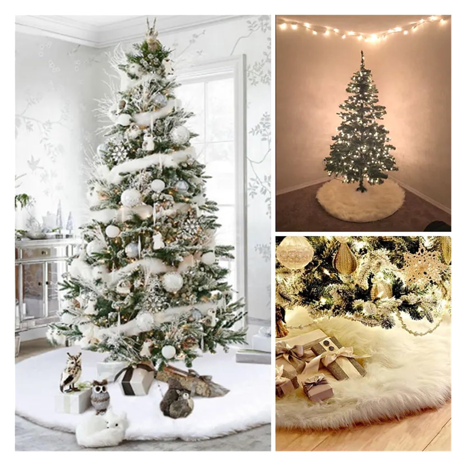 tappeto albero di natale Tappeto for albero di Natale, bianco, in pelliccia sintetica, con fodera, decorazione natalizia for la casa(Silver,90cm)
