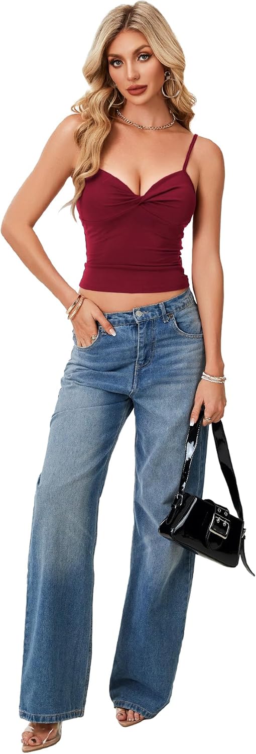 Vrtige Women's Sexy Deep V Neck Twist Front Fitted Cami Sleeveless Cropped Camisole Tank - Image 6