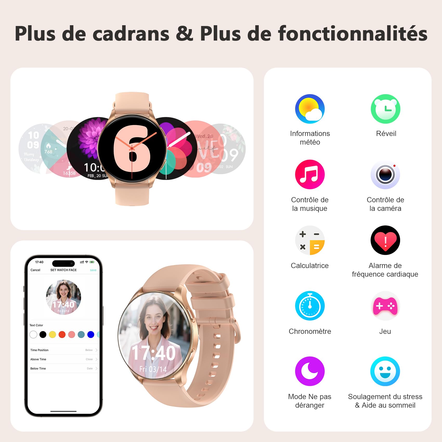 Blackview Montre Connectée Smartwatch Hommes Femmes - Écran AMOLED 1.43", Appels Téléphoniques Directs, Moniteur Fréquence Cardiaque 24/7 et Sommeil, Compatible Android iOS, Montre Sport Étanche IP68