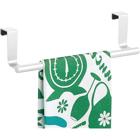 mDesign Barras para colgar paños de cocina – Colgadores de cocina para las puertas de los armarios – Toalleros de baño de metal – blanco mate