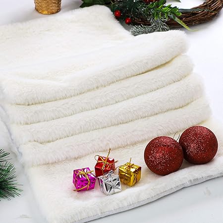 Aneco Christmas Table Runner Winter Snowy White Table Runner Faux Fur Table Runner for Christmas Holiday Table Decorations, 72 x 15 Inches