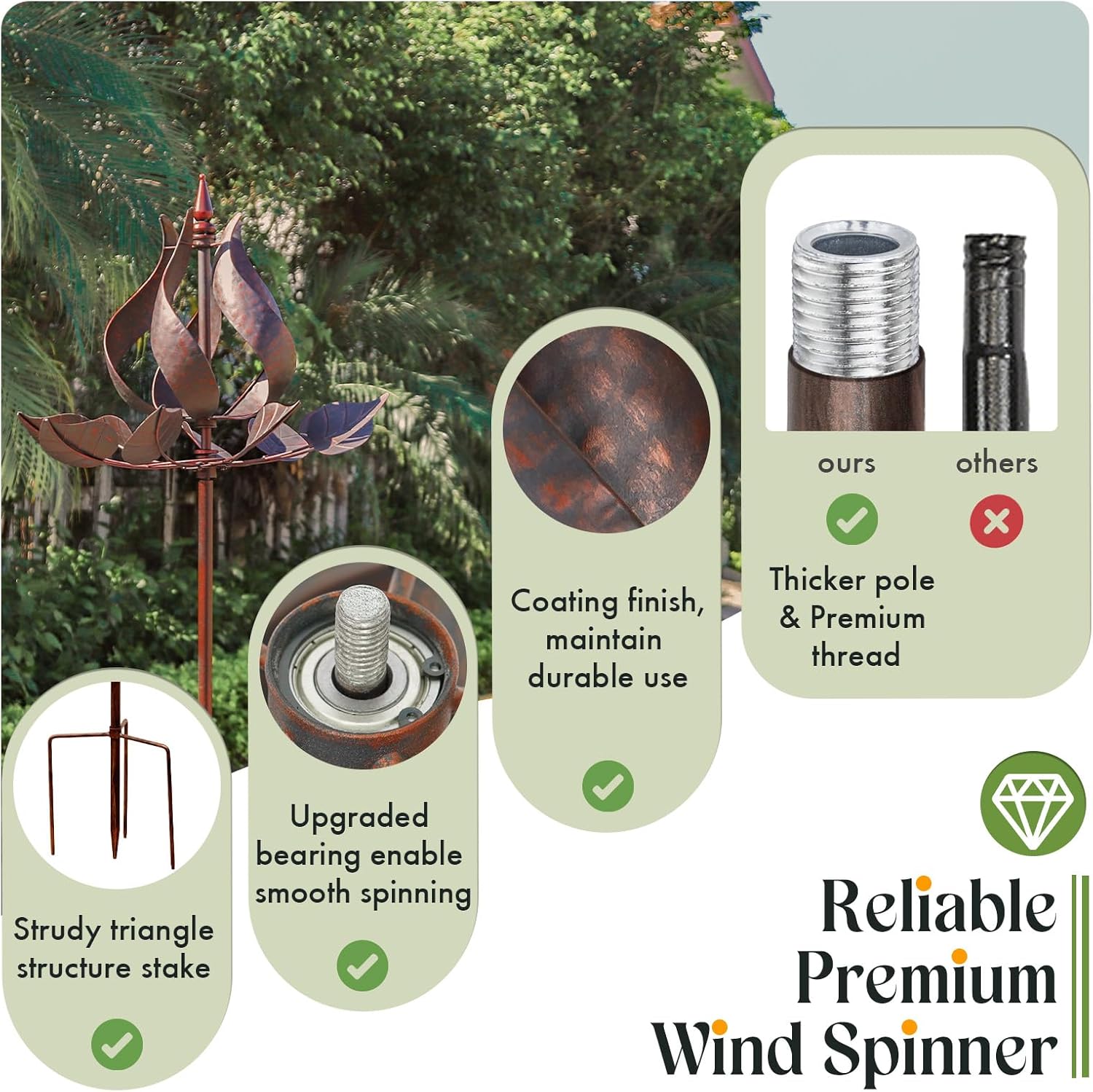 wind spinners outdoor - large tulip metal bronze color wind sculptures & spinner, kinetic gift ideal windmill decor for garden and yard (75 inch height) tulip bronze/75 inch