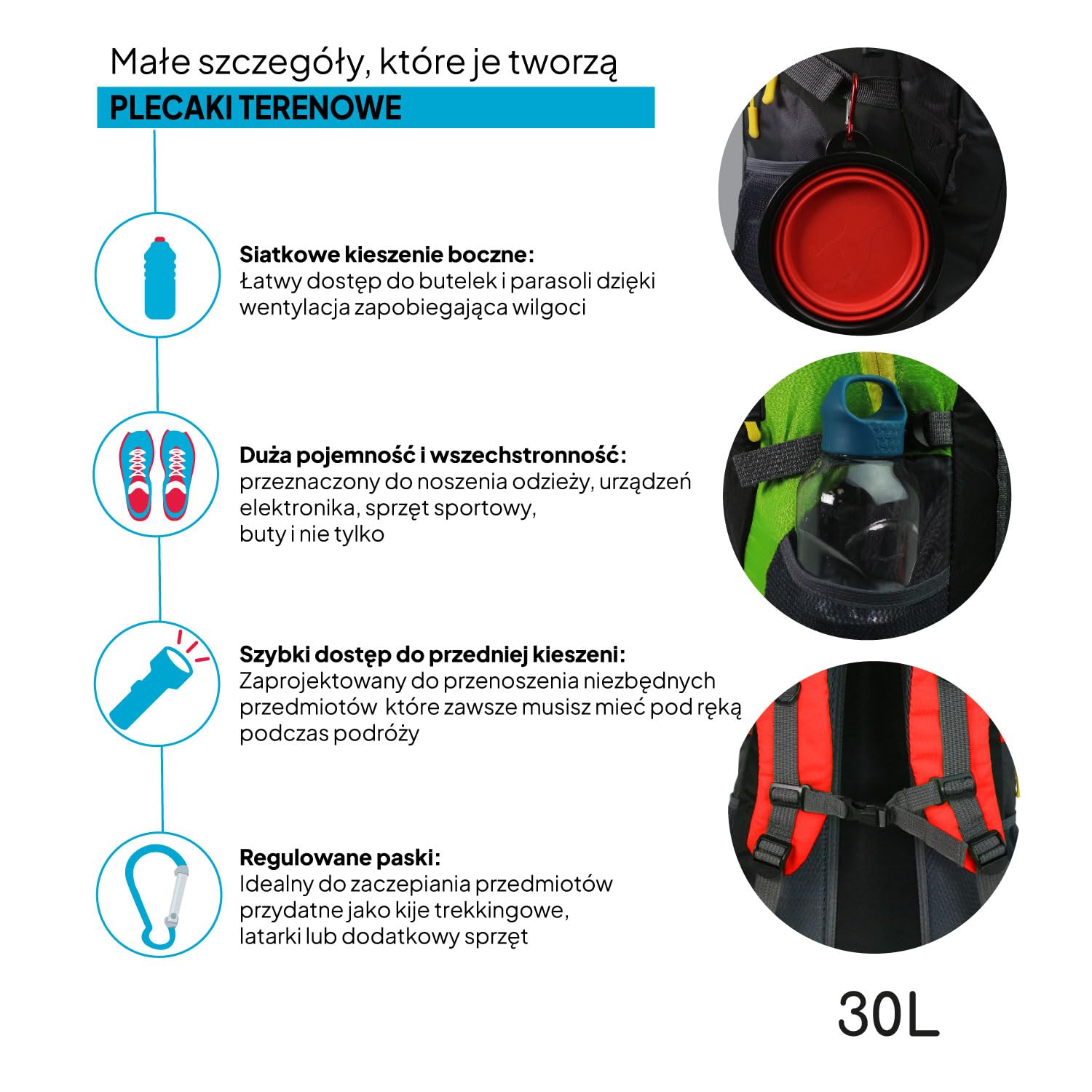 OcioDual Plecak turystyczny 30L Czarny Lekki wodoodporny plecak podróżny Składany plecak survivalowy Damski plecak kempingowy Męskie plecaki trekkingowe górskie Nordic Walking Sport