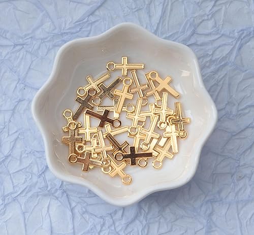 Miniatura 2 de 100 dijes de cruz de plata y oro de 0.630 x 0.315 in, aleación vintage de crucifijo de paz, cuentas para manualidades, kits de fabricación de joyas,
