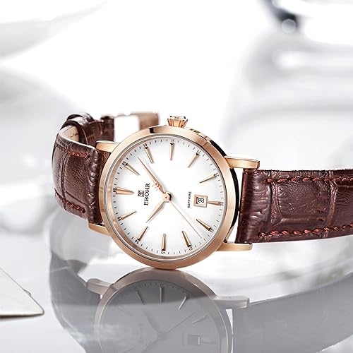 Miniatura 2 de Reloj clásico de cuarzo para mujer, elegante y resistente, con correa de piel de vacuno, perfecto para cualquier ocasión