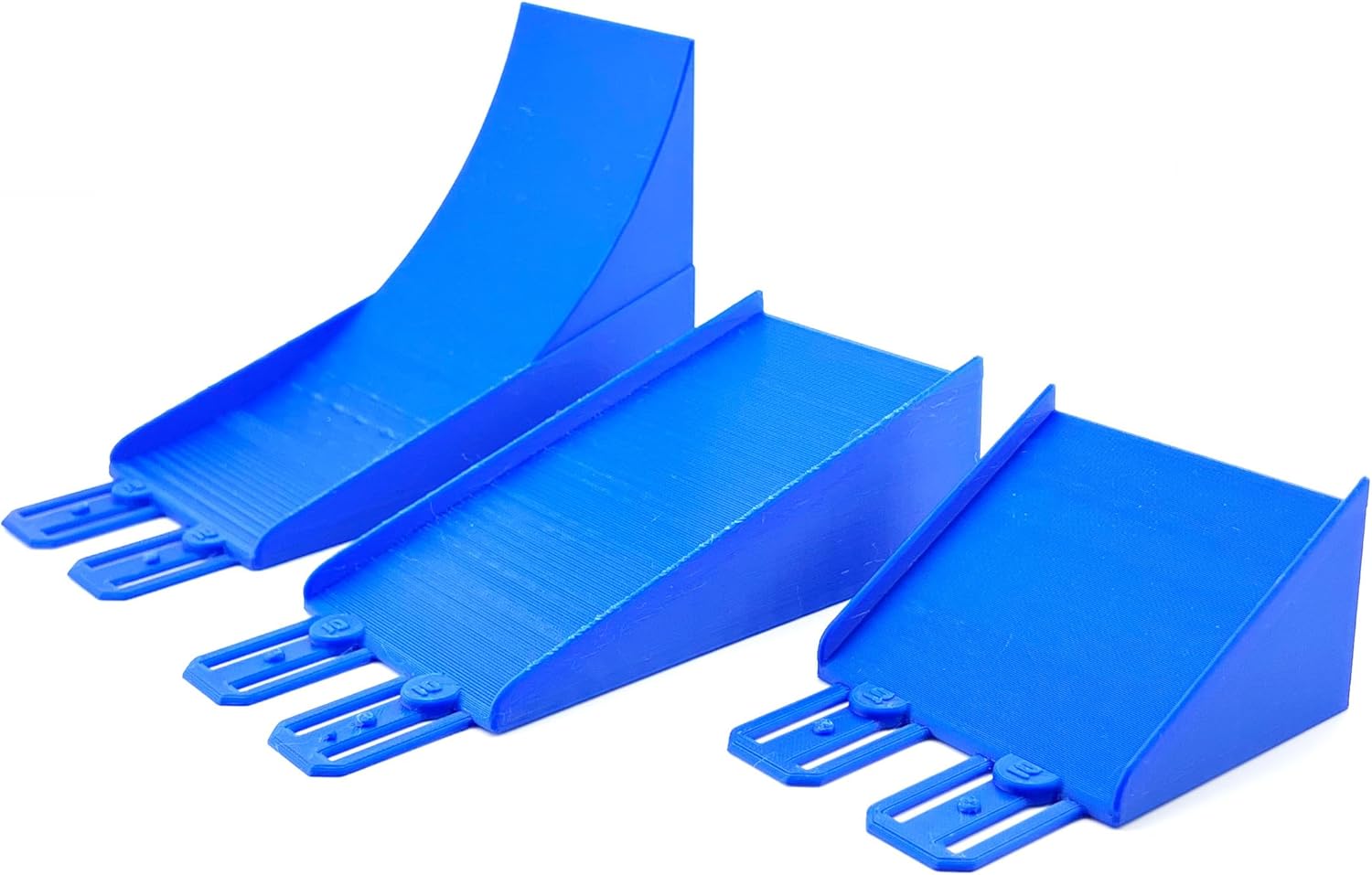 Jeff Did It! - 2 Lane Monster Truck 3 Jump Set - Compatible with 1:64 Scale Hot Wheels Monster Trucks - 3D Printed - Designed and Made in the USA (Blue)