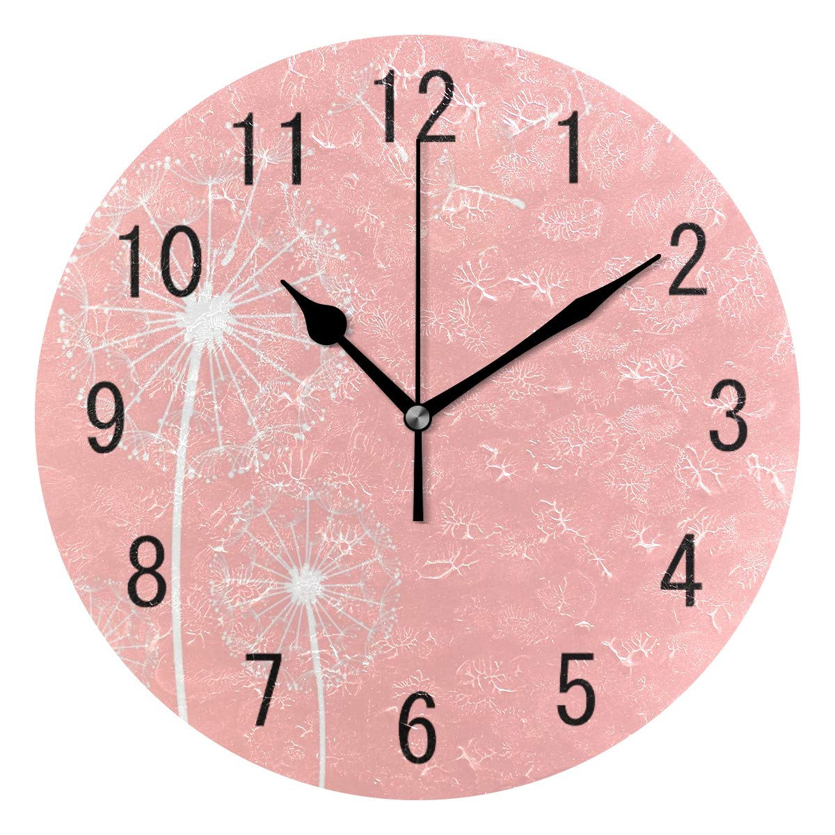 Use7 Home Decor Pink Dandelion Plant Round Acrylic Wall Clock Non Ticking Silent Clock Art for Living Room Kitchen Bedroom