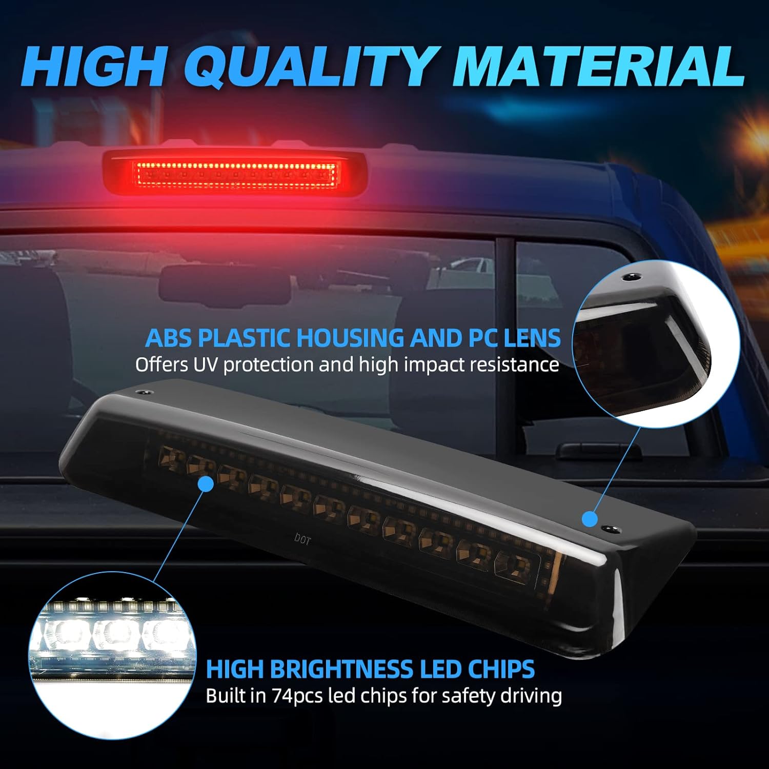 SUPAREE LED Third Brake Light Smoked Lens Fit for 2004 2005 2006 2007 2008 Ford F150, 3rd Brake Light Assembly Roof White Cargo Light Red High Mount Lamp