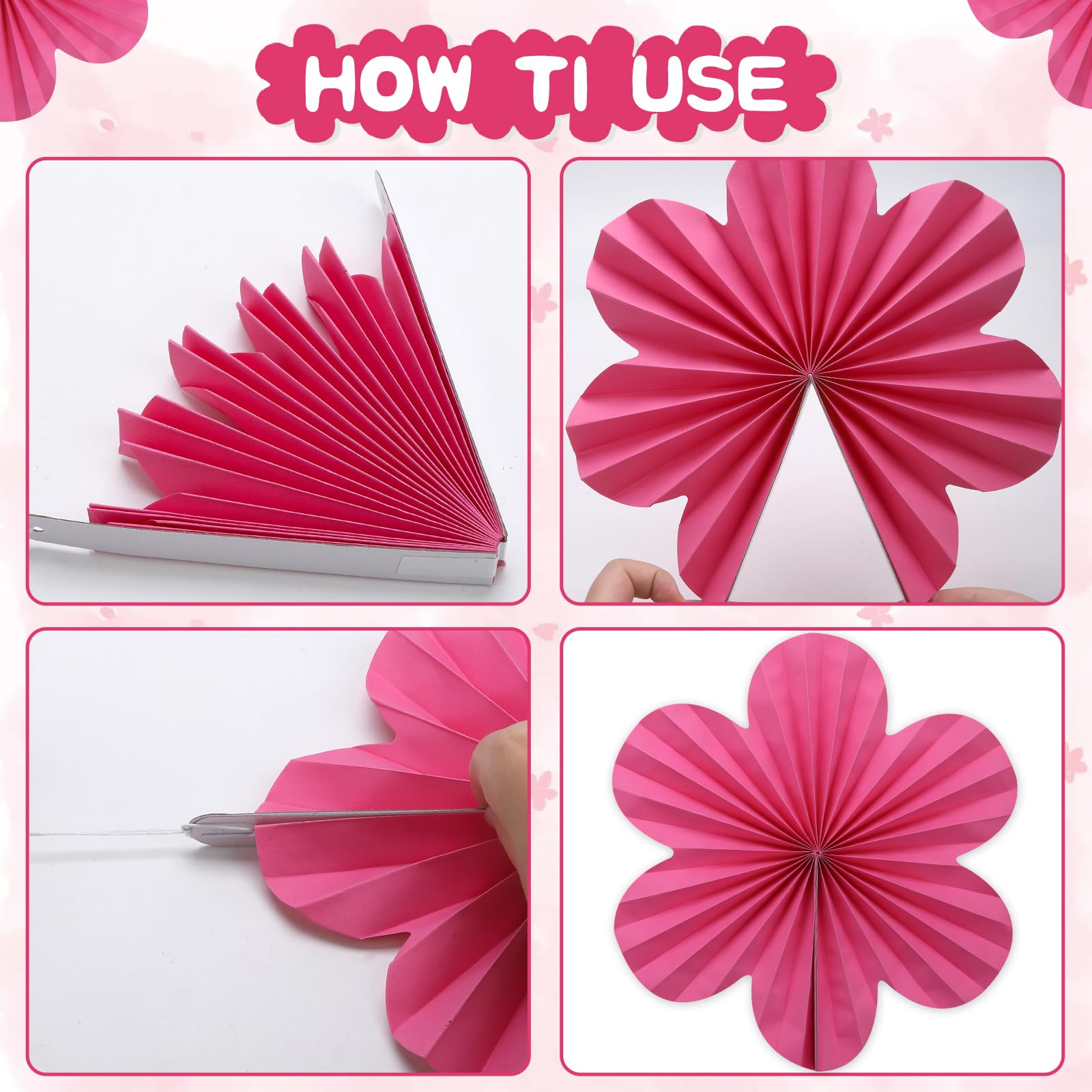BestoFun 12 PCS Paper Flowers Fans Pink and Orange Party Decorations Paper Flowers Decorations for Wall Girl Groovy Birthday Baby Shower Wedding Bachelorette Room Hanging Dcor - Image 3