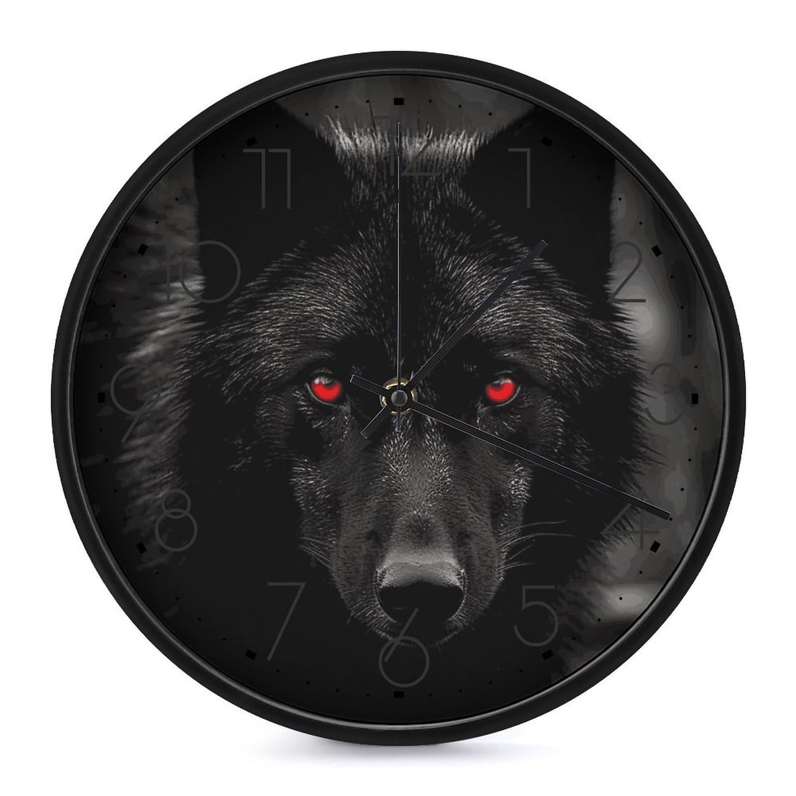 DWVTSLH Black Red Eyed Wolf Wall Clock 10 Inch Silent Non-Ticking Modern Clocks Battery Operated - Decorative Wall Clocks for Bedroom Living Room Kitchen Office Wall Decor Gift Idea