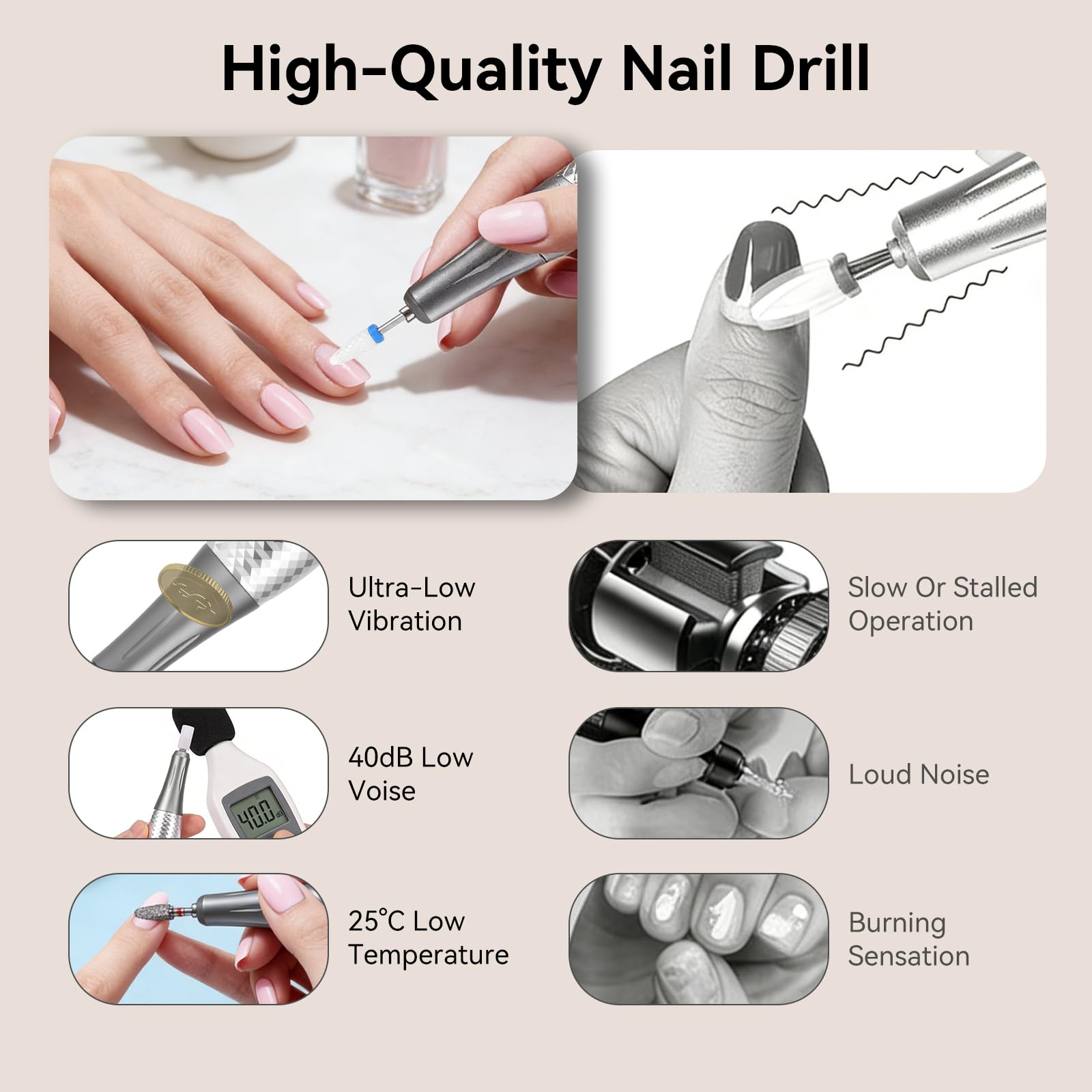 Torno para Uñas Profesional 45000RPM Lima Eléctrica con Pantalla LCD, Velocidad Ajustable Set Manicura y Pedicura con 12 Brocas y 50 Bandas para Uñas Acrílicas Gel Uso Doméstico Salones