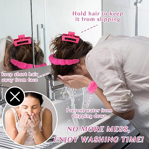 Miniatura 2 de Wecoe Juego de diadema y pulsera para el cuidado de la piel para el cuidado de la piel, pinzas para cabello grueso, esponja hinchada con burbujas