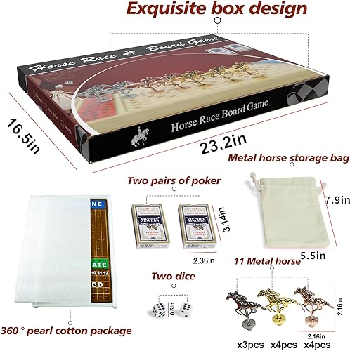 Miniatura 3 de Grhonior Finish LINE - Juego de mesa de carreras de caballos está equipado con 11 tablero de ajedrez de pino grueso de caballos de metal de lujo,