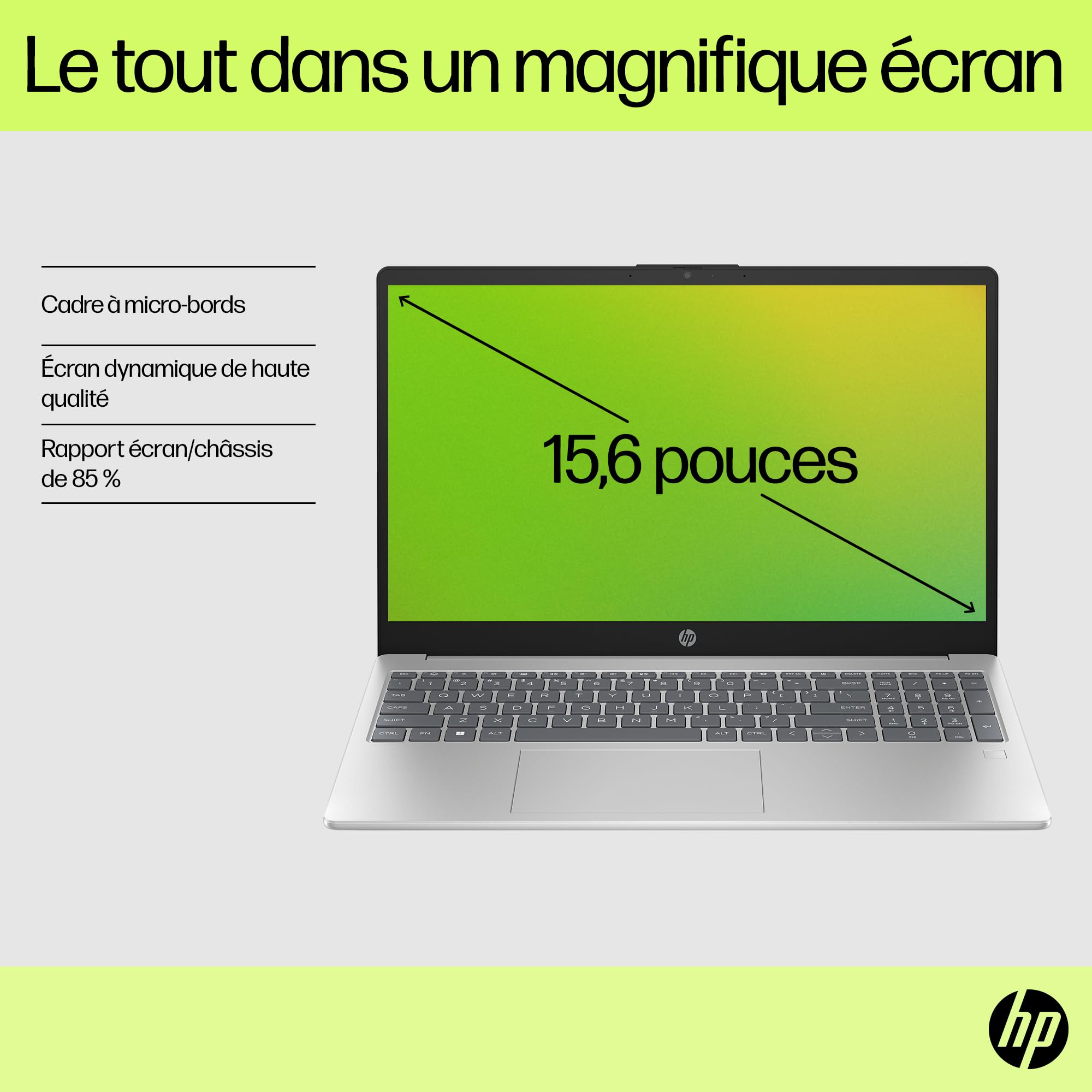 HP 15-fd0005sf Ordinateur Portable 15,6" FHD IPS, PC Portable (Intel Core i7-1355U, RAM 16 Go, SSD 512 Go, Intel Iris XE, Windows 11), Laptop Argent, Clavier AZERTY