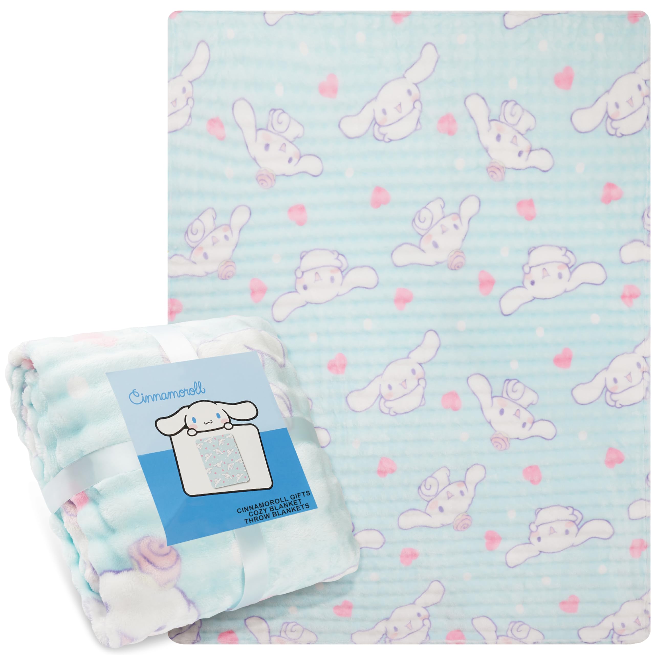 Get Trend Cinnamoroll Sanrio Manta Cama 150 x 130 cm, Suave Manta Polar Decorativa para Sofá, Viaje, Regalos de Anime para Mujer, Niña (Blanco Cinnamoroll)