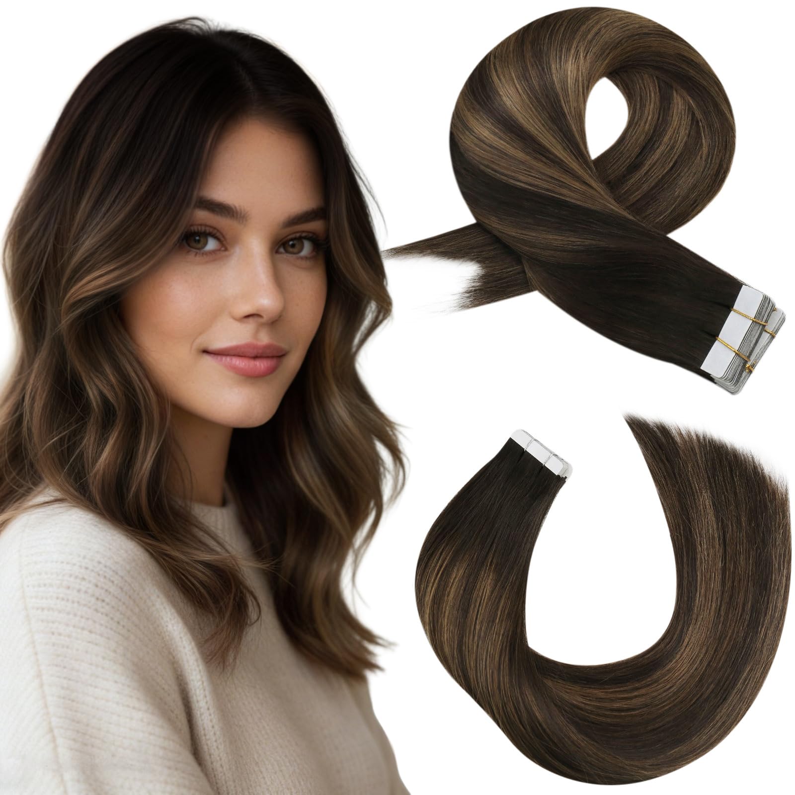 Moresoo Tape Hair Extensions Real Human Hair 18 Inch Jet Black Human Hair Extensions Tape in Black Remy Hair Straight Silky Soft for Women Natural Looking 20pcs/50g #1 — view 87